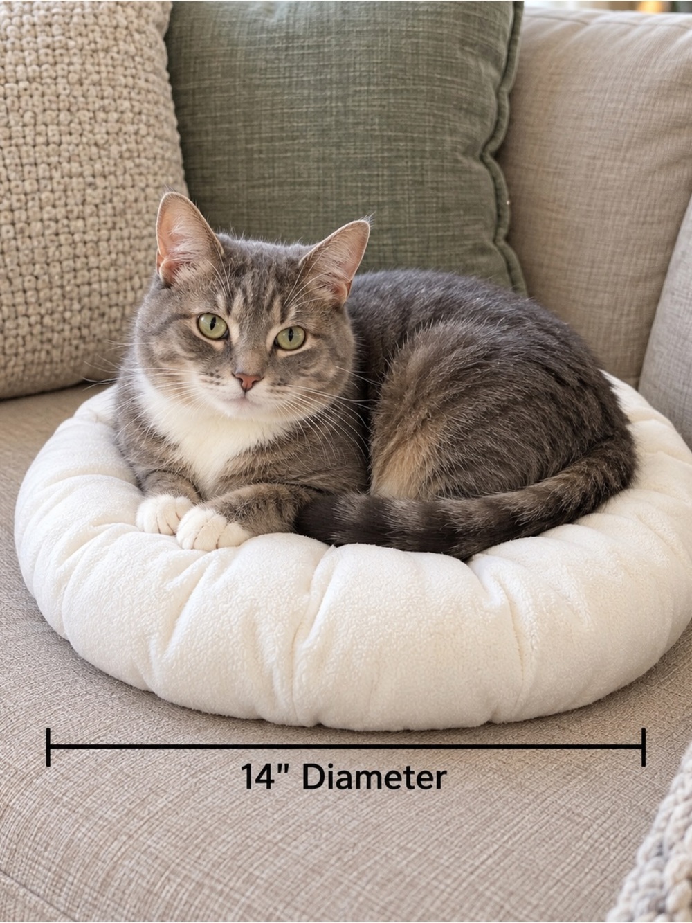 Cozy Round Tufted Cat Bed Cushion - Cream